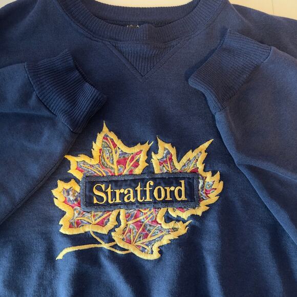 Vintage Stratford Crewneck Sweatshirt No Size Embroidered Navy Blue Gold Red - Picture 1 of 9